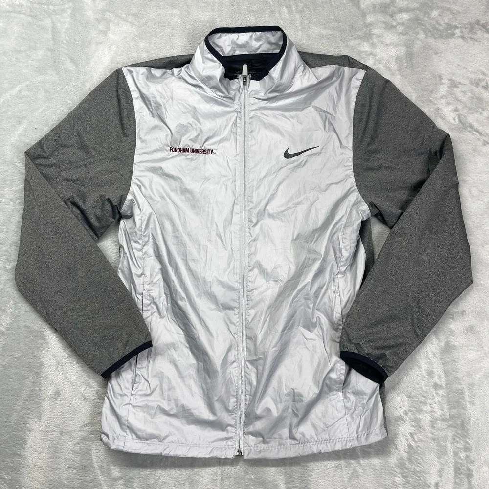 Nike Golf Fordham University Windbreaker Jacket Mens Small Gray White Full Zip